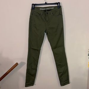 Army green push-up skinny jeans.